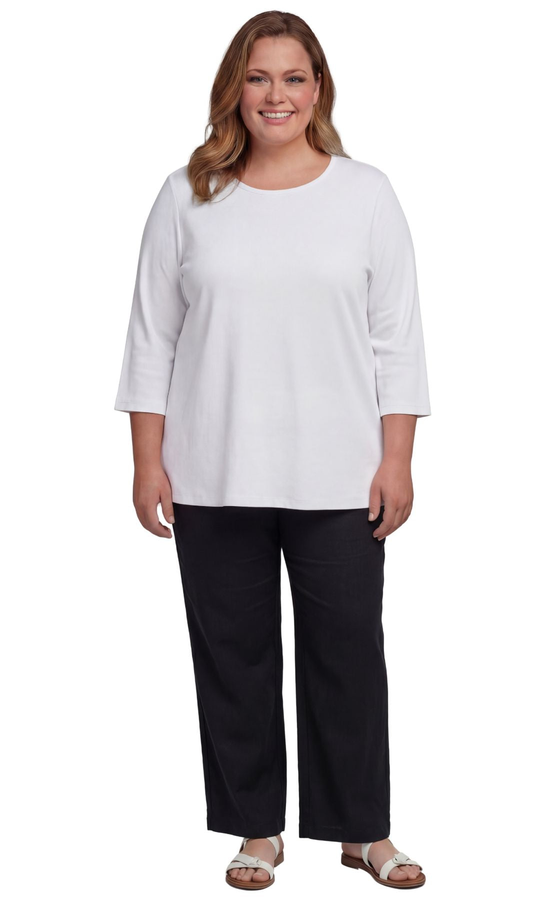 Women's Ribbed 3/4 Sleeve Crew Neck Cotton Top